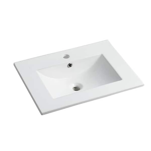 24 in. Drop-in Ceramic Bathroom Sink in White with Faucet Hole and Drainage Hole