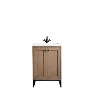 Chianti 24 in. Single Bath Vanity in Whitewashed Walnut & Black with Resin Vanity Top in White Glossy with White Basin