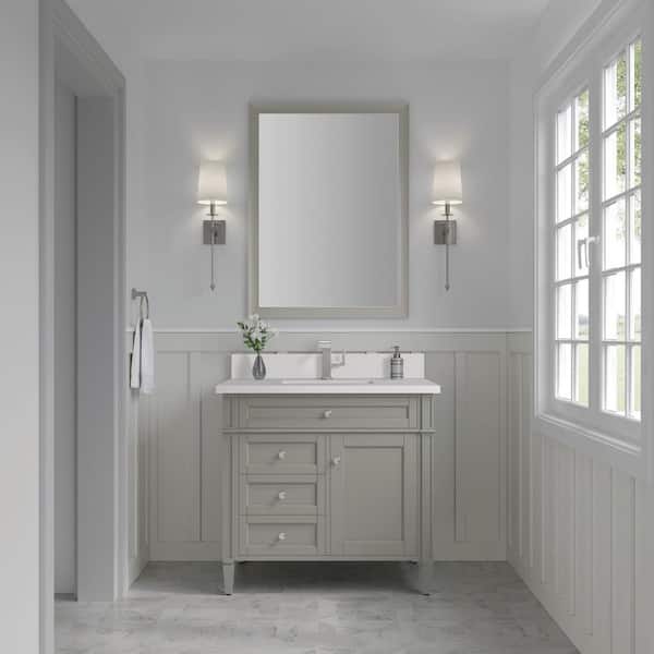 James Martin Vanities Brittany 36.0 in. W x 23.5 in. D x 34.0 in. H Single Bathroom Vanity in Urban Gray with White Zeus Quartz Top
