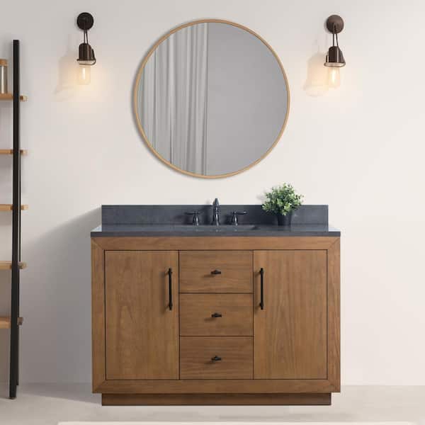 Vanity Art 48 in. W x 22 in. D x 38 in. H Single Sink Bathroom Vanity in Tan with Black Limestone Top