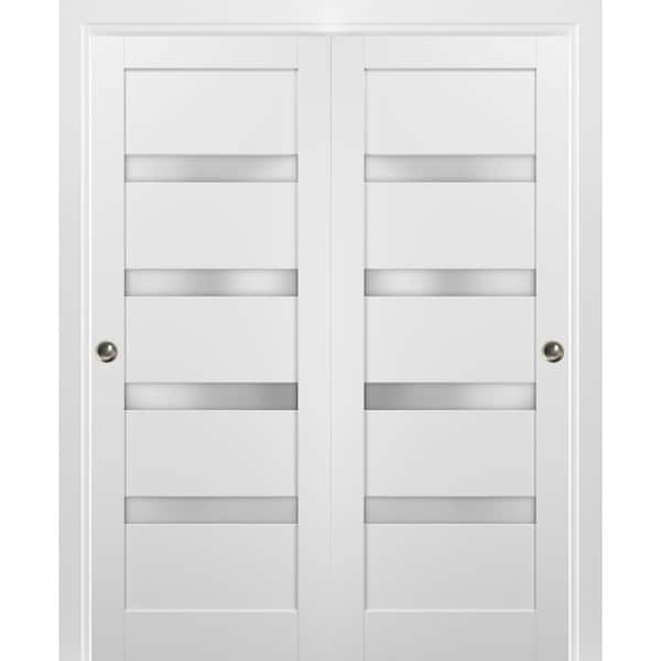 Sartodoors 4113 56 in. x 80 in. Single Panel White Finished Solid MDF Sliding Door with Bypass Sliding Hardware