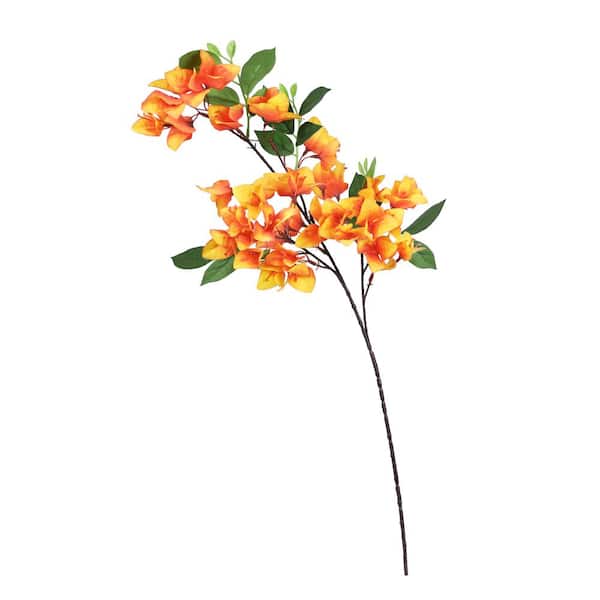 LIVING LUXURY 30 in. Orange Yellow Artificial Bougainvillea Flower Stem Spray (Set of 4)