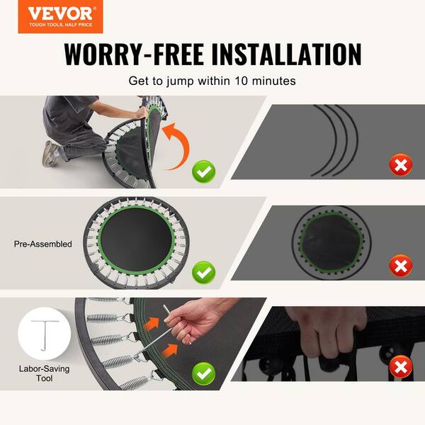 VEVOR Foldable Mini Trampoline 40 in. Fitness Rebounder Max