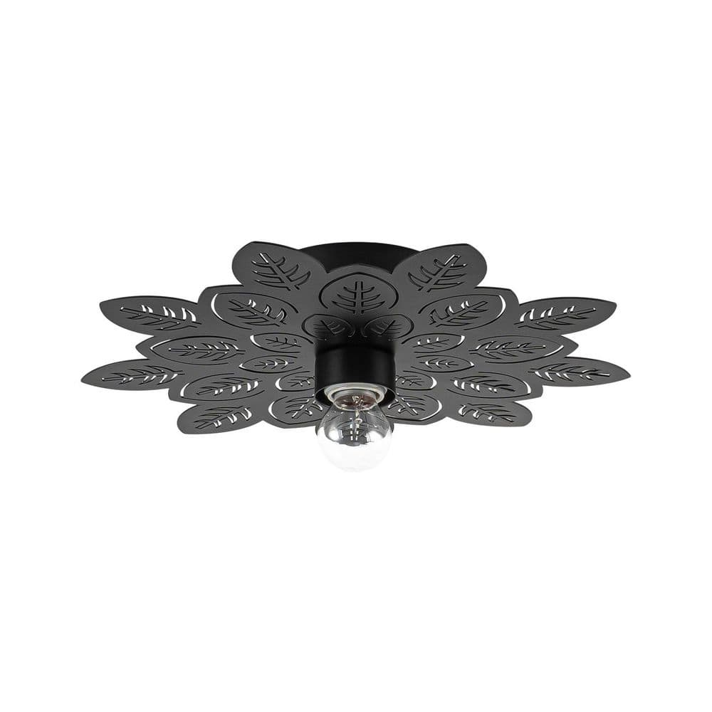 Phaos 1-Light 13.8 in. W Industrial Vintage Matte Black Leaf Motif Round Semi-Flush Mount for Hallway and Foyer price history on PriceWatchPro
