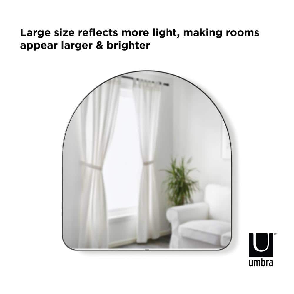 Metallic Titanium Arched Wall Mirror with Thin Rim