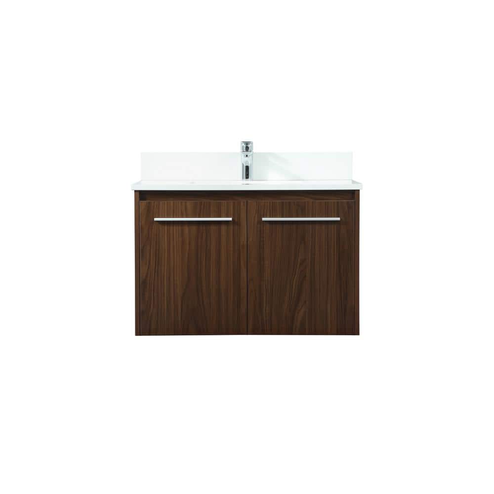 30 in. W Single Bath Vanity in Walnut with Engineered Stone Vanity Top in I
