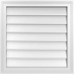 24 in. x 24 in. Vertical Surface Mount PVC Gable Vent: Decorative with Brickmould Frame