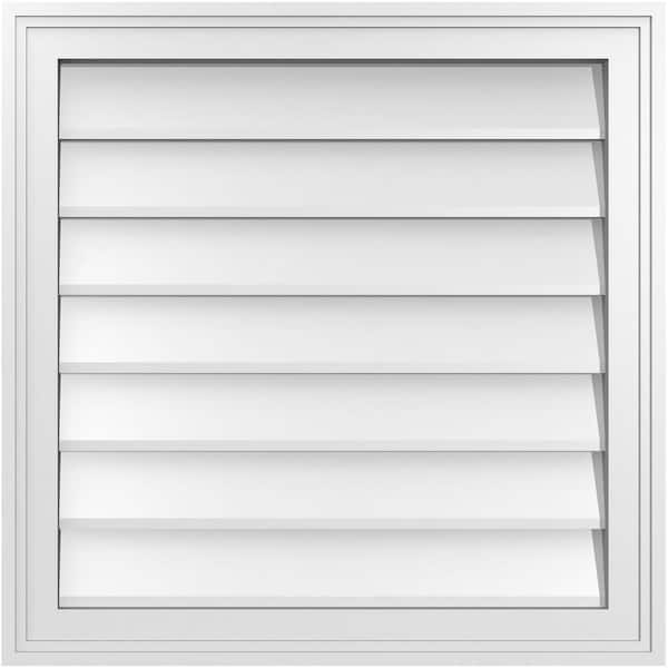 Ekena Millwork 24 in. x 24 in. Vertical Surface Mount PVC Gable Vent: Decorative with Brickmould Frame