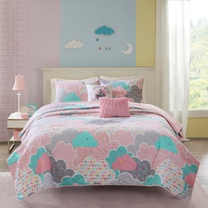 Bliss 4-Piece Pink Twin Cotton Reversible Coverlet Set