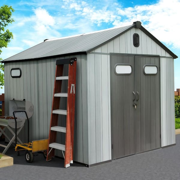 8 ft. W x 10 ft. D Resin Shed with Lockable Door and Windows and Vents, Outside Tool Storage Sheds in Grey (78 sq. ft. )