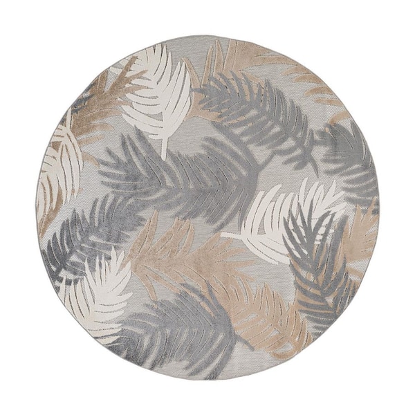 Tropical Floral Modern Indoor/Outdoor Beige 8 ft. ROUND Area Rug