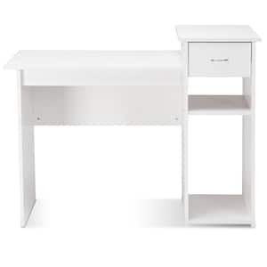 20 in. Rectangular White 1-Drawer Writing Desk with Solid Wood Material