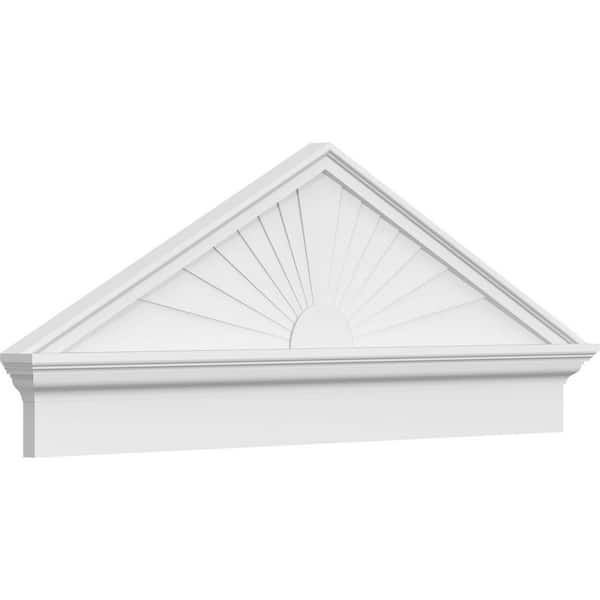 Ekena Millwork 48-in W x 18-7/8-in H x 2-3/4-in P (Pitch 6/12) Peaked Cap Sunburst Signature Urethane Combination Pediment, Primed Tan