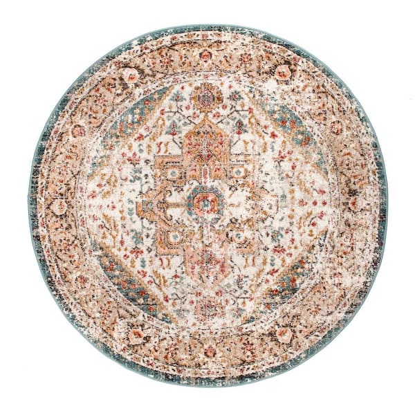 Vintage Medallion Justine 5 ft. x 5 ft. BeigeRound Area Rug