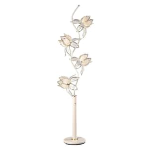 73 in. Gold Floral Etch Glass Tree Garden White Metal Floor Lamp