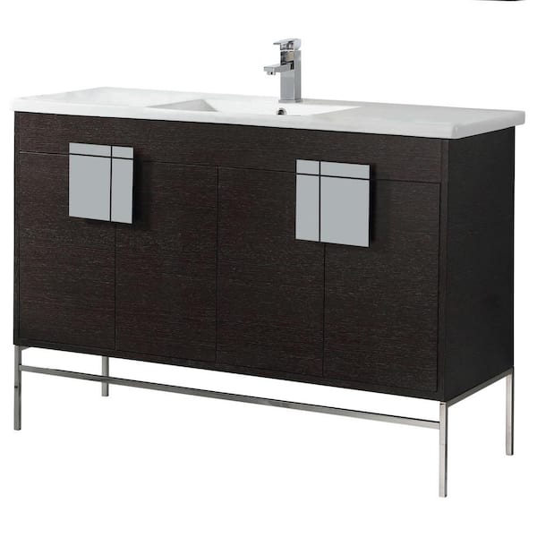 FINE FIXTURES 48 in. W x 18.11 in. D x 33.5 in. H Bath Vanity Side Cabinet in Black Oak Straight Grain with White Ceramic Vanity Top