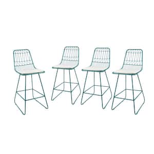 Niez 42 in. Teal Bar Stool with Ivory Cushions (Set of 4)