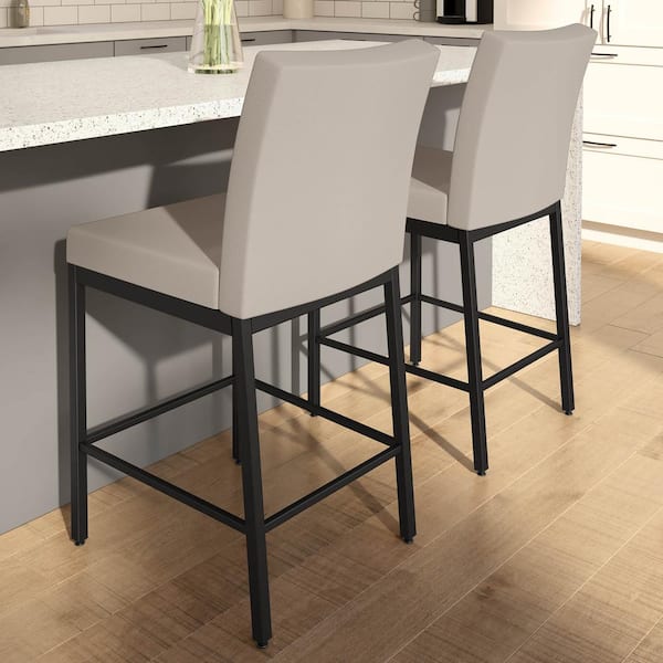 Amisco Perry Plus 30 in. Cream Faux Leather/Black Metal Bar Stool