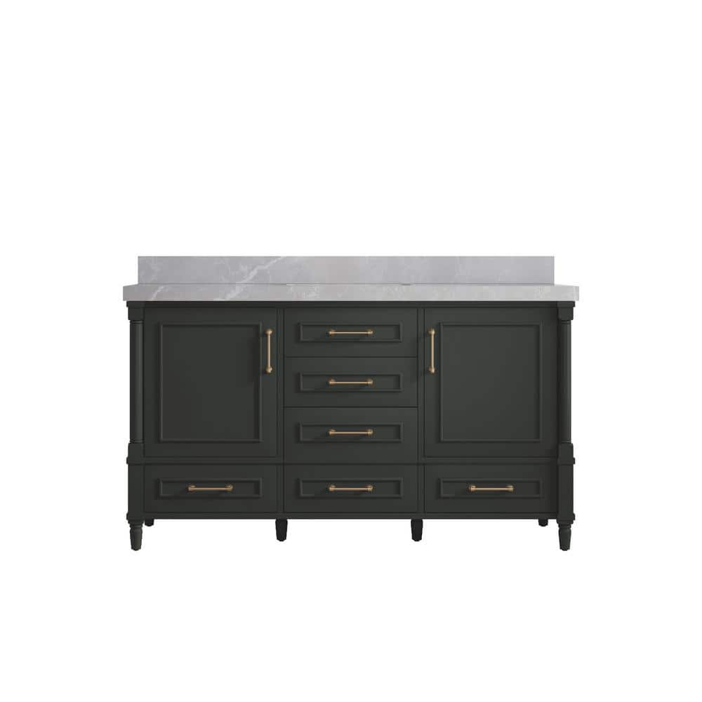 Hudson 60 in. Single Sink Freestanding Black Top Bath Vanity with Pearl Gray Quartz Top Unassembled price history on PriceWatchPro