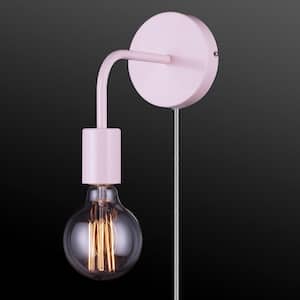 Walter 1-Light Blush Pink Plug-In or Hardwire Wall Sconce with 6 ft. Clear Cord and Inline On/Off Rocker Switch