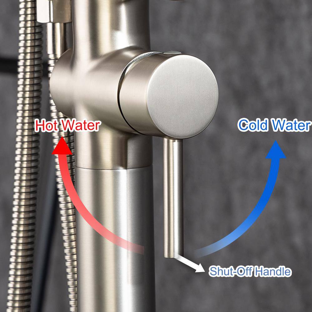 Brushed Nickel Freestanding Tub Filler with Hand Shower