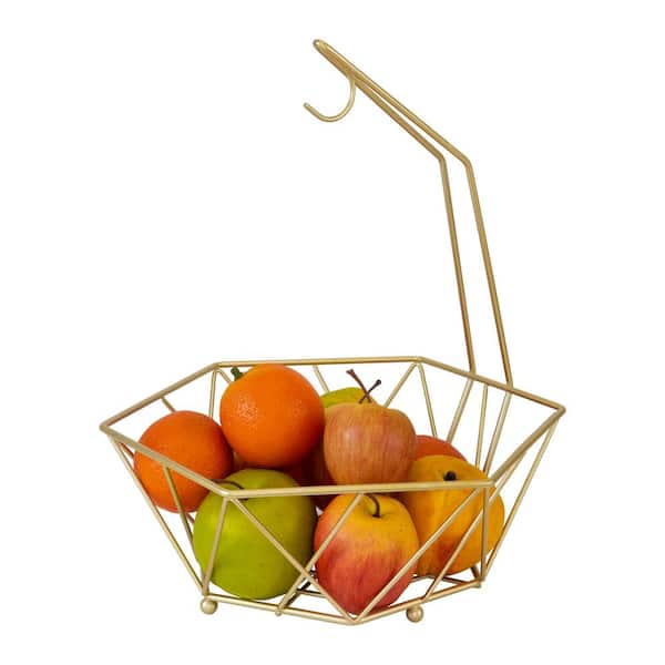 Kitchen Details Geode Fruit Basket with Banana Tree in Satin Gold - 13x 11.4x 15.4