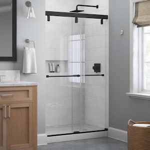 Mod 48 in. x 71-1/2 in. Soft-Close Frameless Sliding Shower Door in Black with 1/4 in. Tempered Tempered Clear Glass