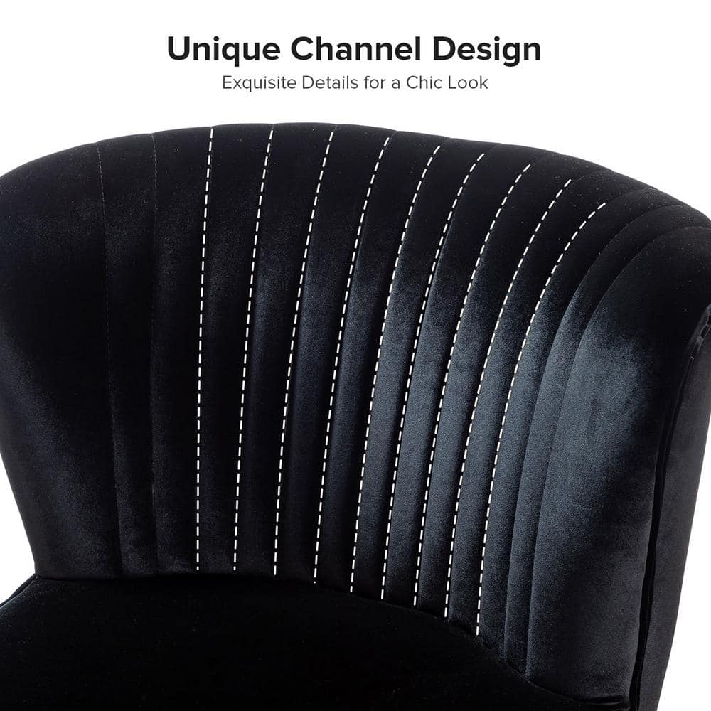 Monica Black Velvet Side Chair with Polished Gold Legs
