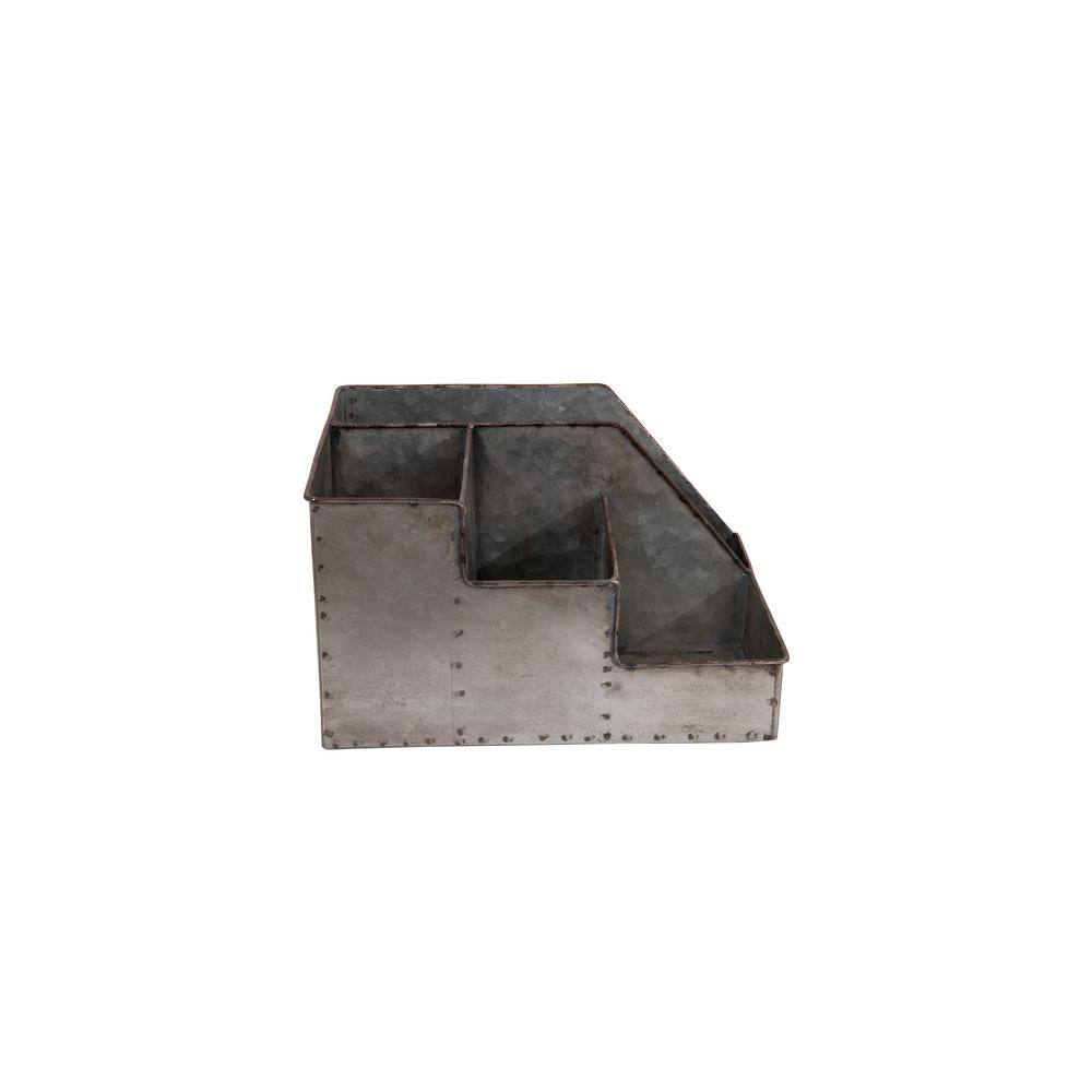 Galvanized Metal 9.5" Desk Organizer with 4 Compartments
