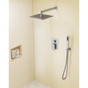 Double Handle 2-Spray Shower Faucet 10 in. Square Shower Head with High Pressure in Brushed Nickel (Valve Included)