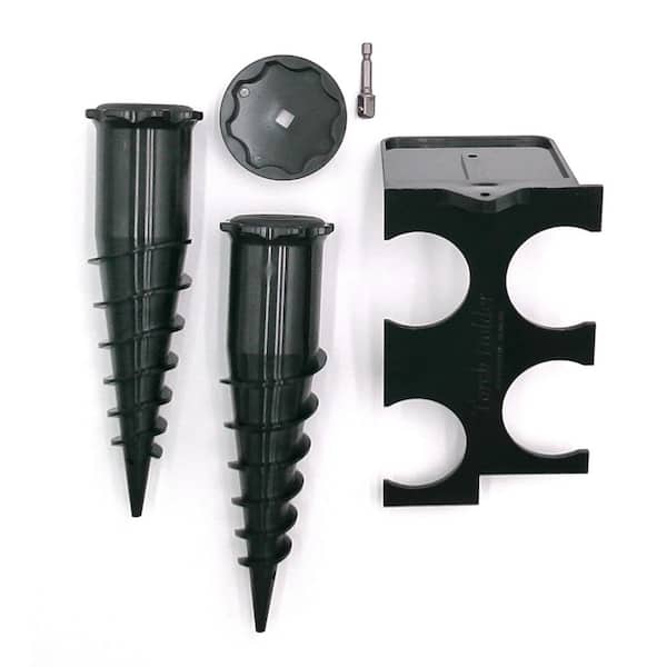 Ground Spike and Wall Storage Kit-2-Pack with Drill Chuck and Wall Holder for Ground Spikes and Torches