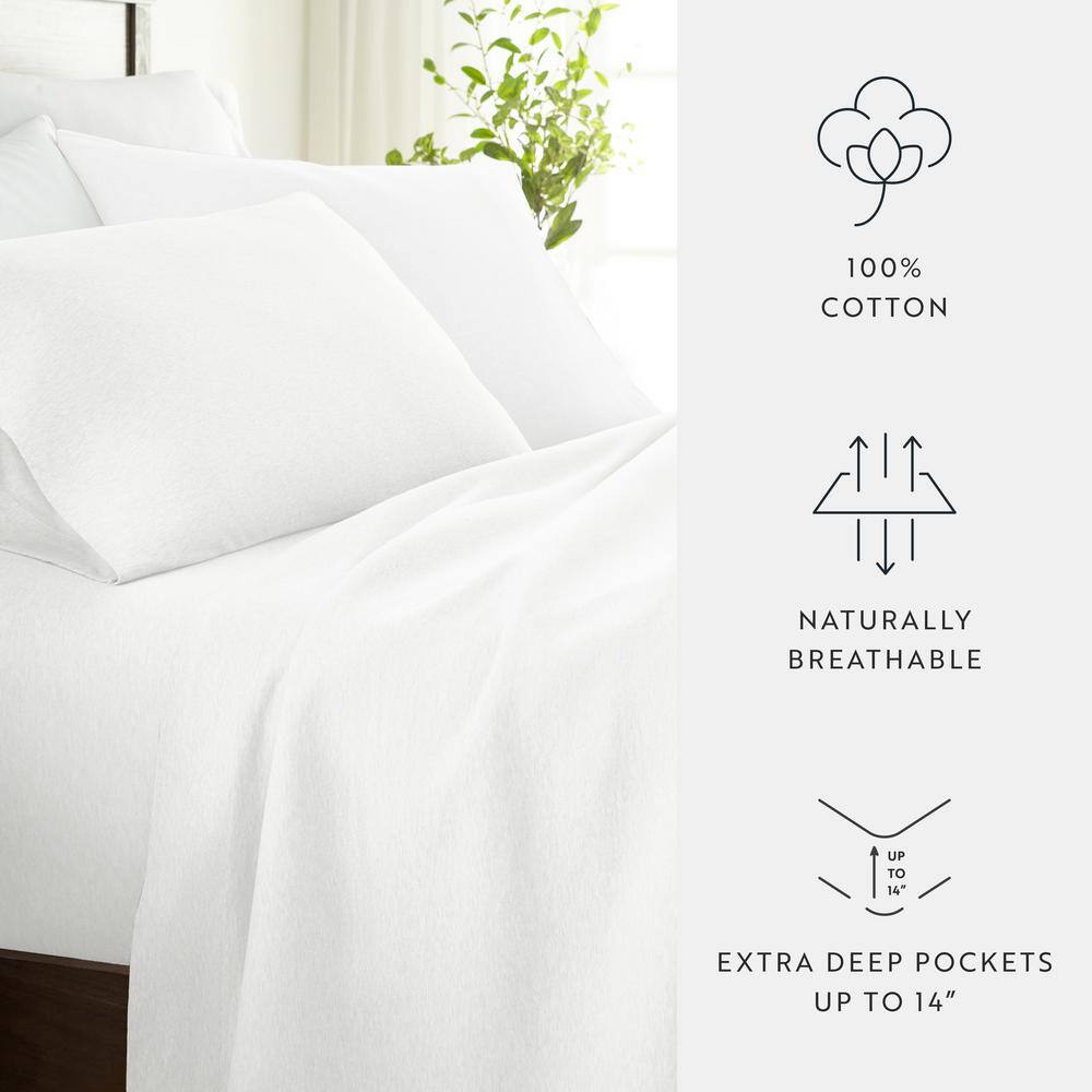 Twin White Cotton Jersey Deep Pocket Sheet Set