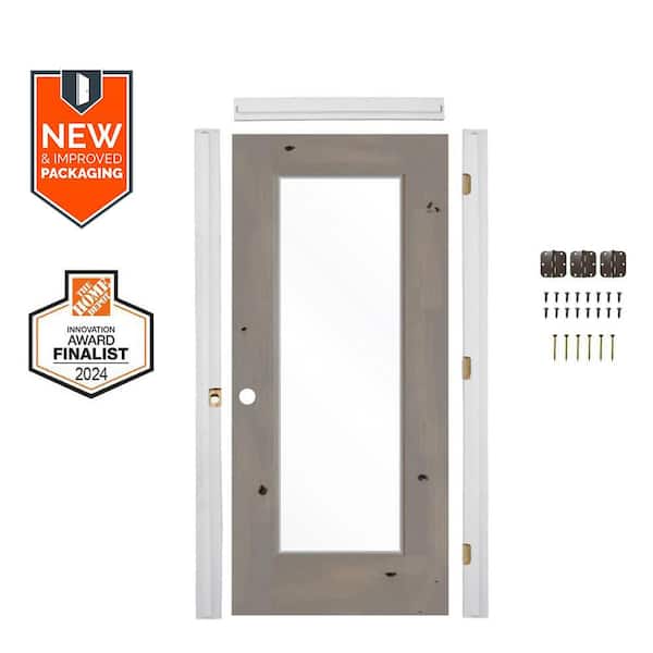 Assembly Required 32 in. x 80 in. Right-Hand 1-Lite Clear Glass Grey Stain Alder Wood Interior Door Kit w/Separate Jamb