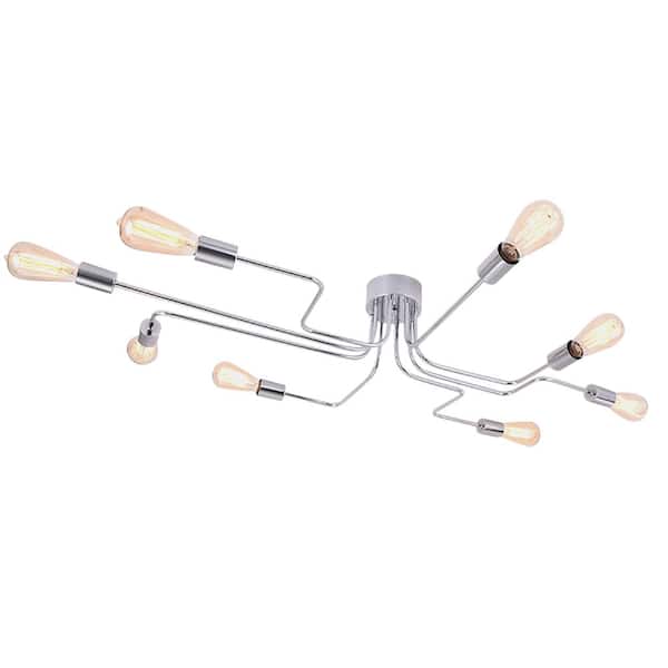 RRTYO Gambrel 8-Light Chrome Unique Sputnik Sphere Linear Semi-Flush Mount