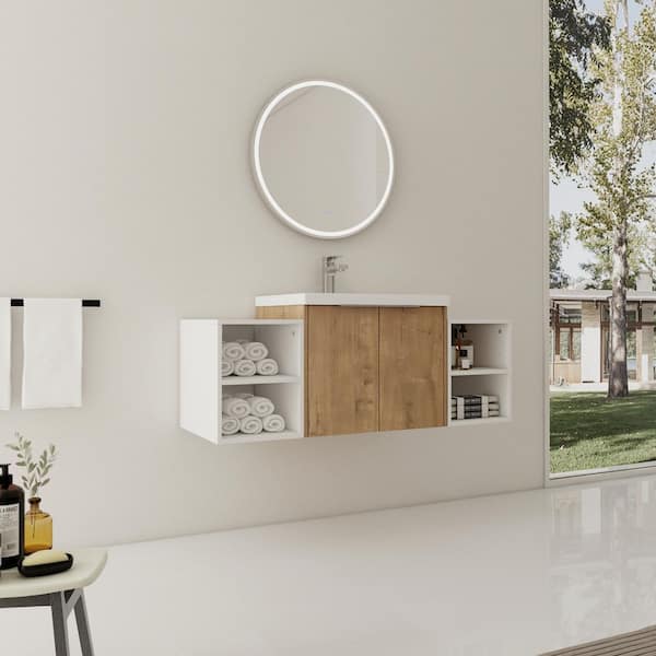 Stafford 48 in. W x 18.1 in. D x 19.3 in. H Floating Bath Vanity in Imitative Oak with White Resin Vanity Top