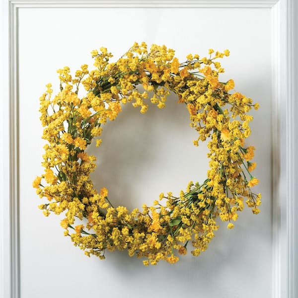 SULLIVANS 24 in. Artificial Yellow Wildflower Bush Wreath