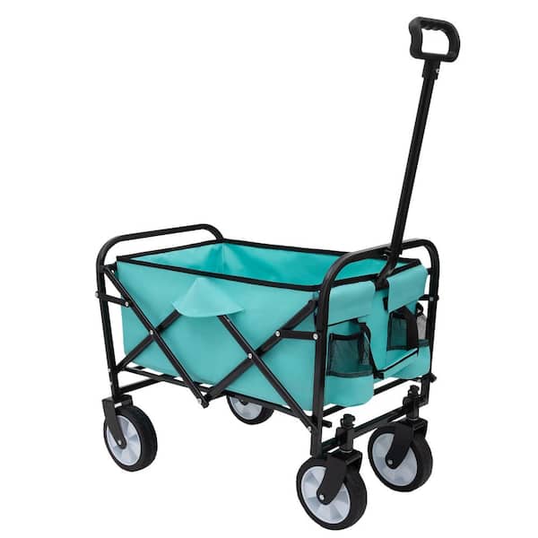 Otryad 9.74 cu. ft. Light Blue Fabric Wagon Cart Folding Outdoor Garden Cart w/ All-Terrain Wheels for Camping Shopping Fishing
