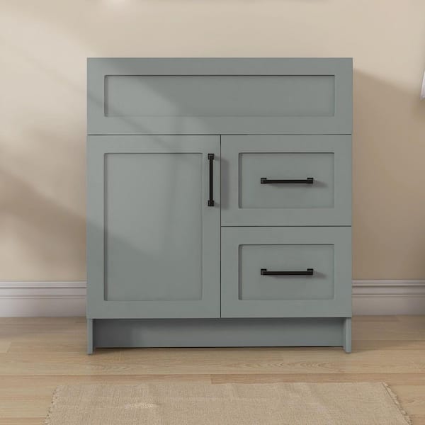 30 in. MDF Bath Vanity Cabinet without Top in Sky Grey Unassembled with 2-Right Drawers and 1-Left Door Soft Closing