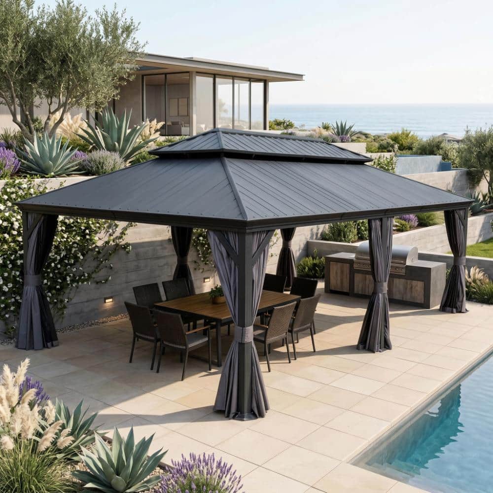 14 x 24 FT Dark Gray Outdoor Gazebo with Resin Roof  Drainage Gutters price history on PriceWatchPro