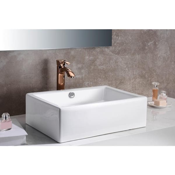 Deux Series Rectangular White Ceramic Vessel Sink