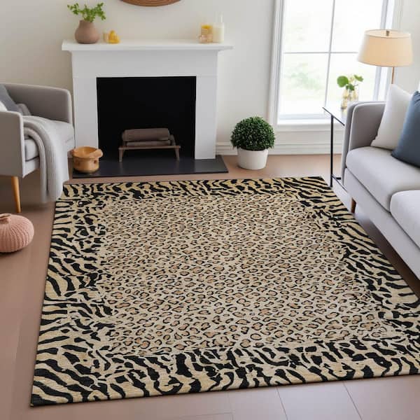 Mayfield Premium Machine Washable Abstract AMF1230 Gold 8 ft. x 10 ft. Area Rug