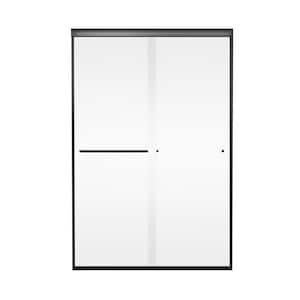 44 - 48 in. W x 72 in. H Sliding Semi Frameless Shower Door, 1/4 (6mm) Clear Tempered Glass in Black