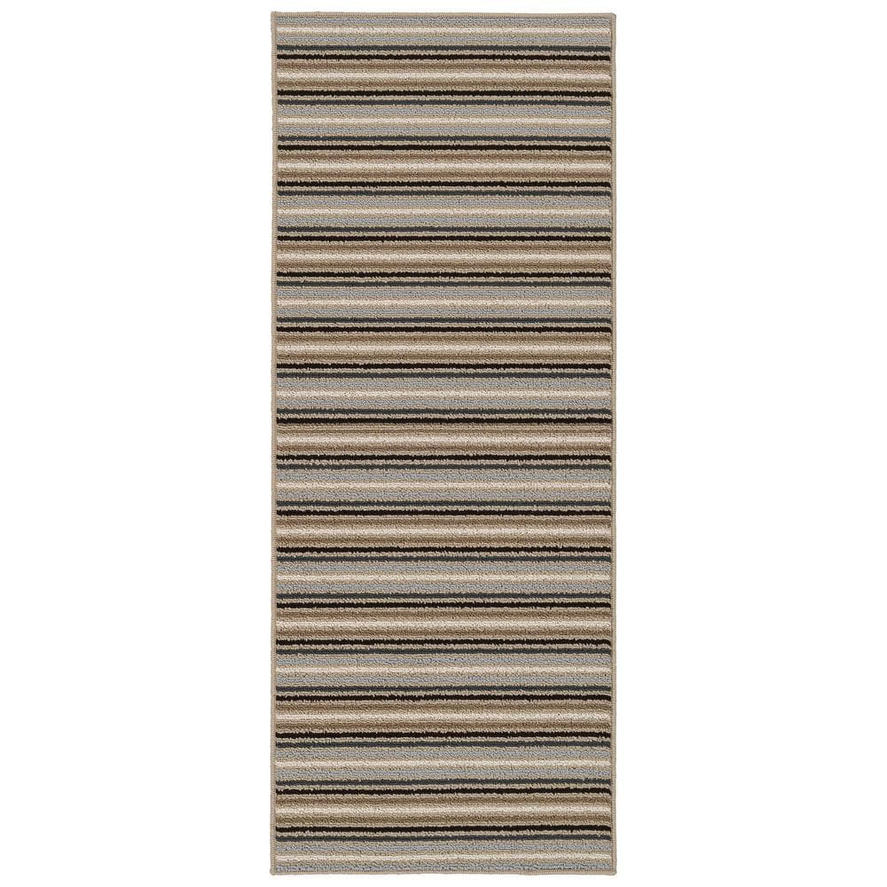 Earth Tone Striped 2' x 5' Synthetic Tufted Runner Rug