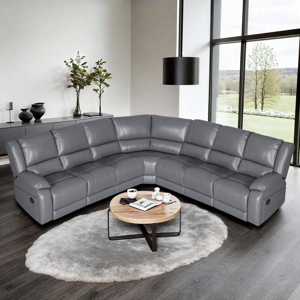 119 in. 7-Seater Manual Reclining Faux Leather Modular Sectional Sofa in Gray price history on PriceWatchPro