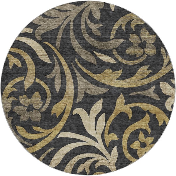 Dream Shag Premium Machine Washable Abstract ADS764 Black 8 ft. x 8 ft. Round Rug