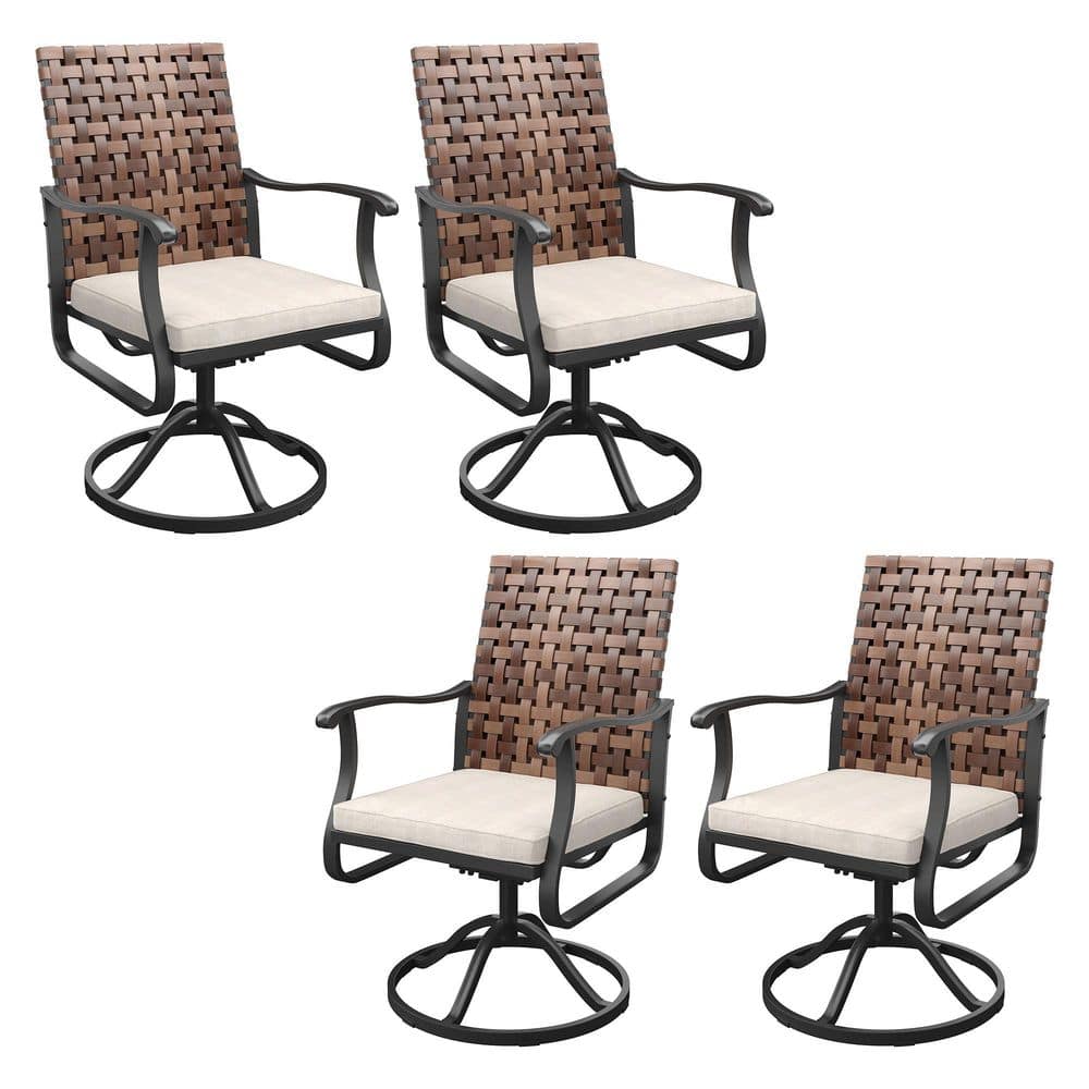 4-Piece Brown Wicker Swivel Outdoor Dining Chairs, Patio Rattan Chairs with Metal Frame and Soft Beige Cushions price history on PriceWatchPro