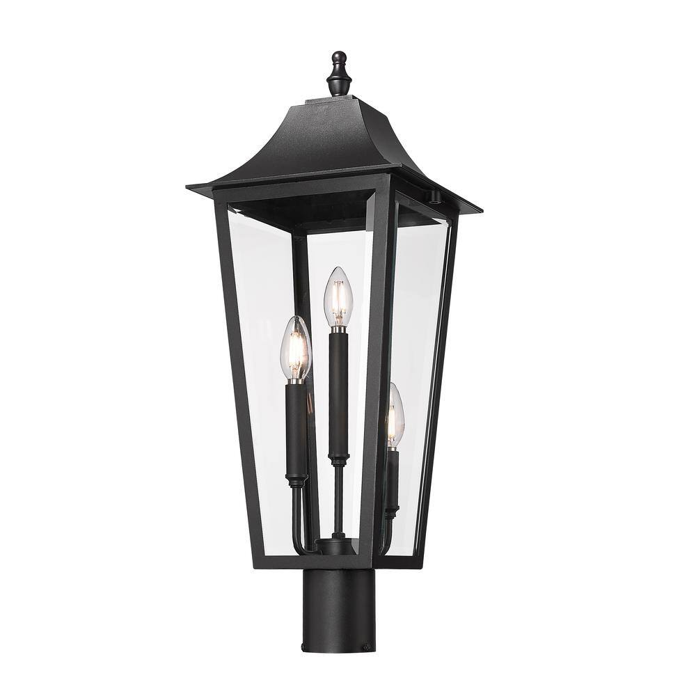 Black 3-Light Outdoor Post Mount Fixture with Clear Glass