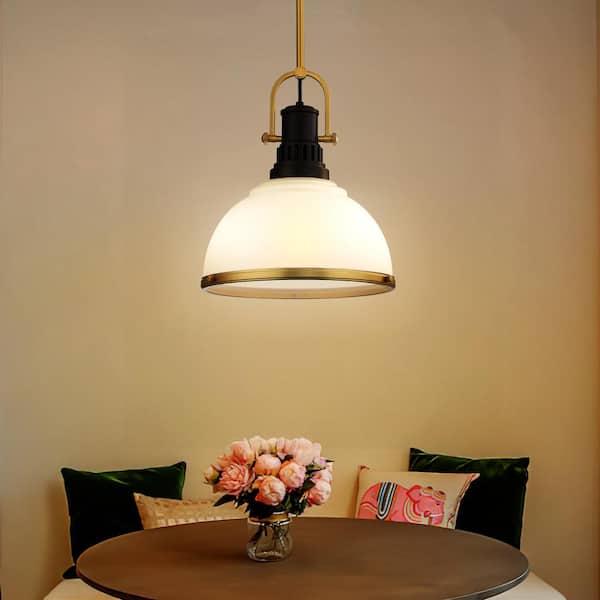 Modern 1-Light Gold Pendant Light with Frosted Glass Shade, No Bulb Included
