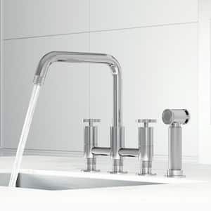 Cass Double Handle 8 in. Widespread Bridge Kitchen Faucet with Pull-Out Sprayer in Chrome
