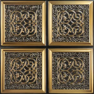 Lover's Knot Antique Gold 2 ft. x 2 ft. PVC Glue Up Faux Tin Ceiling Tile (40 sq. ft./case)